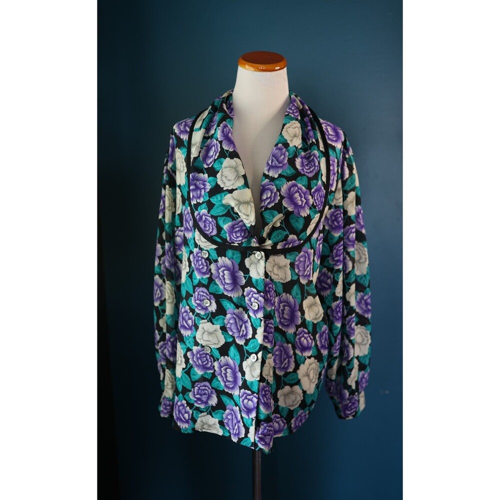 Vintage 80s Laura And Jayne Floral Collar Blazer Double Breasted Blouse Retro 18